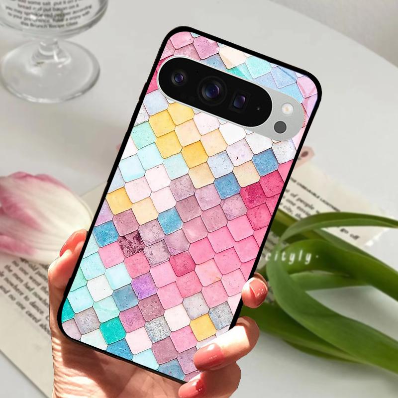 Модный Стеклянный Чехол для Google Pixel 8a Чехол Pixel8 Pro Жесткий ПК Закаленное Стекло Черный Чехол для Телефона Для GOOGLE PIXEL 8 Защитные Чехлы