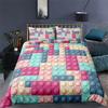 Building Block Duvet Cover Single Queen Bedding Set Colorful Toy Cubes Blocks Printed Soft Microfiber Quilt Cover for Teen Girls