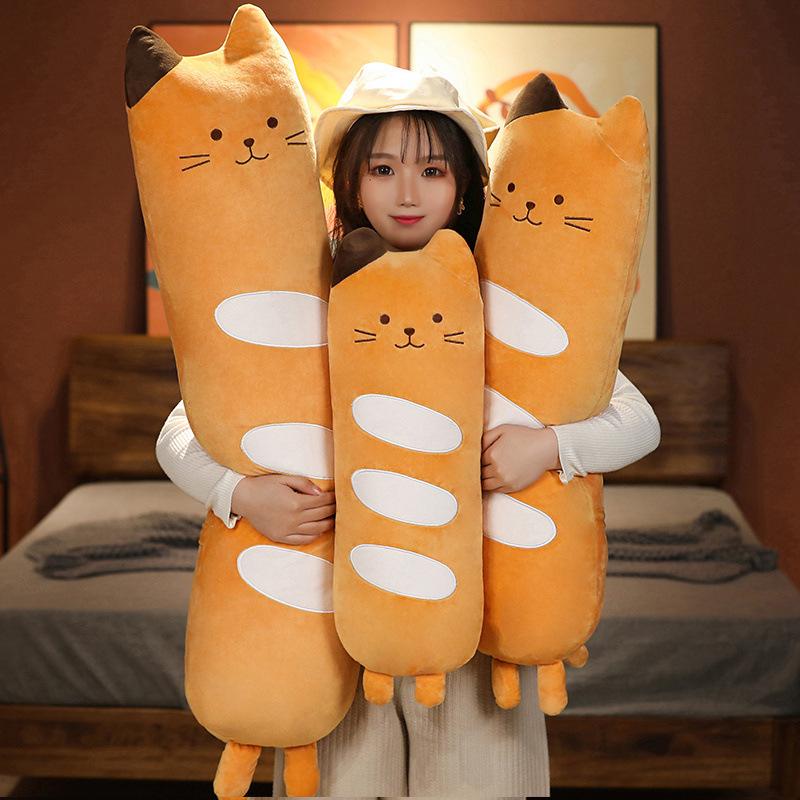 Cute Bread Cat Long Throw Pillow Girl Bed Sleeping Pinch Legs Long Pillow Removable Cat Doll