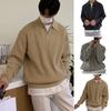Fall Winter Men Sweater Turn-down Collar Half Zipper Long Sleeves Solid Color Loose Knitted