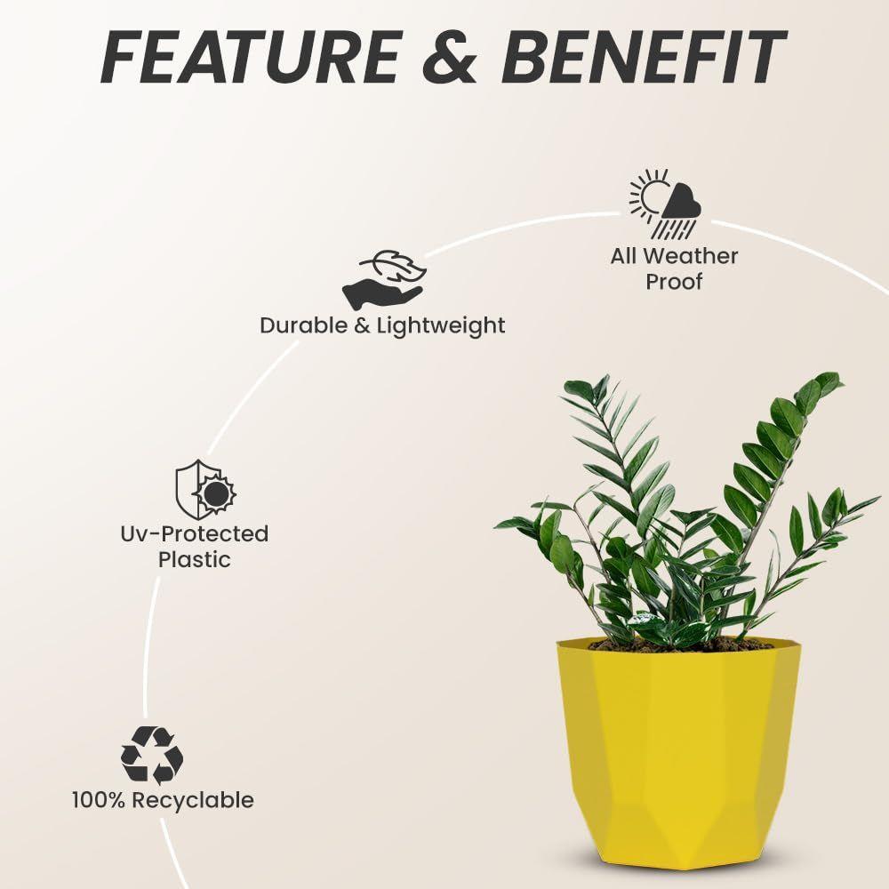 Гексагональный 4-дюймовый набор из 3 пластиковых цветочных горшков для домашнего декора, горшки для комнатных растений для гостиной, пластиковый цветочный горшок для сада (желтый)