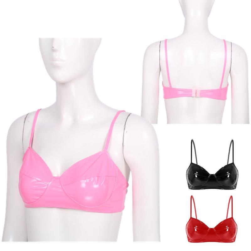 Women's Sexy Wetlook Bra Top No Padded Wireless Bustier Corset Clubwear