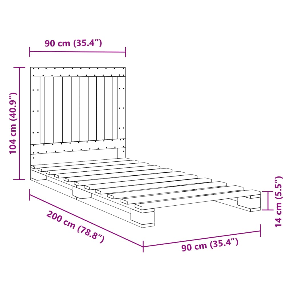 Solid Wood Bed with Headboard Gray 90x200 cm Pine