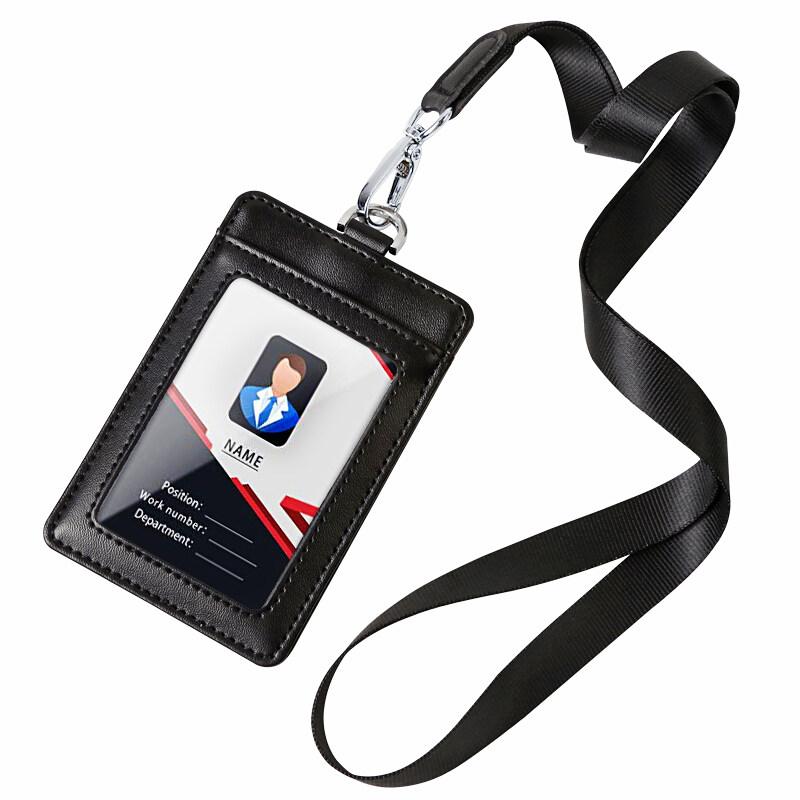 Fashion Genuine Leather ID Holder Business Staff Job Number Card Holders with Lanyard Bus Card Cover Student Worker Employee Card Case