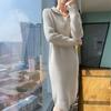 Simple Long Sweater Autumn and Winter Knitted Dress for Women Long Knee-length Zipper Sweater Dress Loose