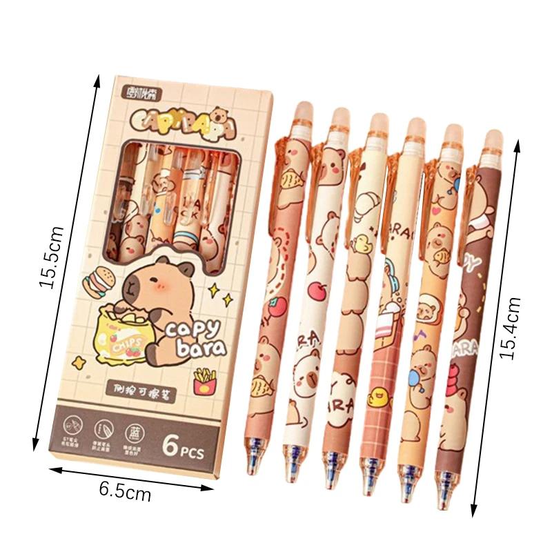 6pcs Cute Capybara Gel Pens Set Kawaii Aesthetic Stationery Gift Quickly-Drying Blue Ink Erasable Pens Office School Supplies