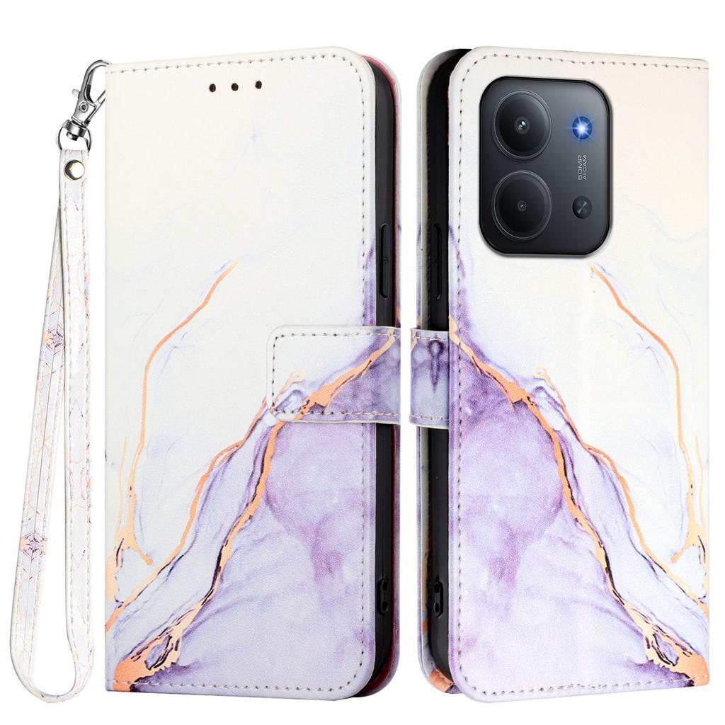 For Xiaomi Redmi 15C 4G (171mm) Case with Strap Marble Pattern Leather Phone Cover Card Holder