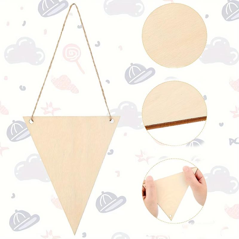 20/30 DIY wooden triangle banner, blank wood chip hanging, suitable for home, Halloween and Christmas crafts