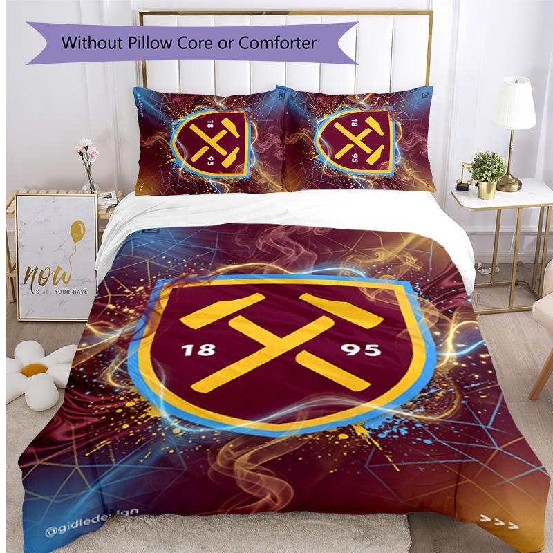 West Ham United Football Printed 3 Pieces Bedding Set, Comfortable Skin Friendly Bedroom Duvet Cover Set