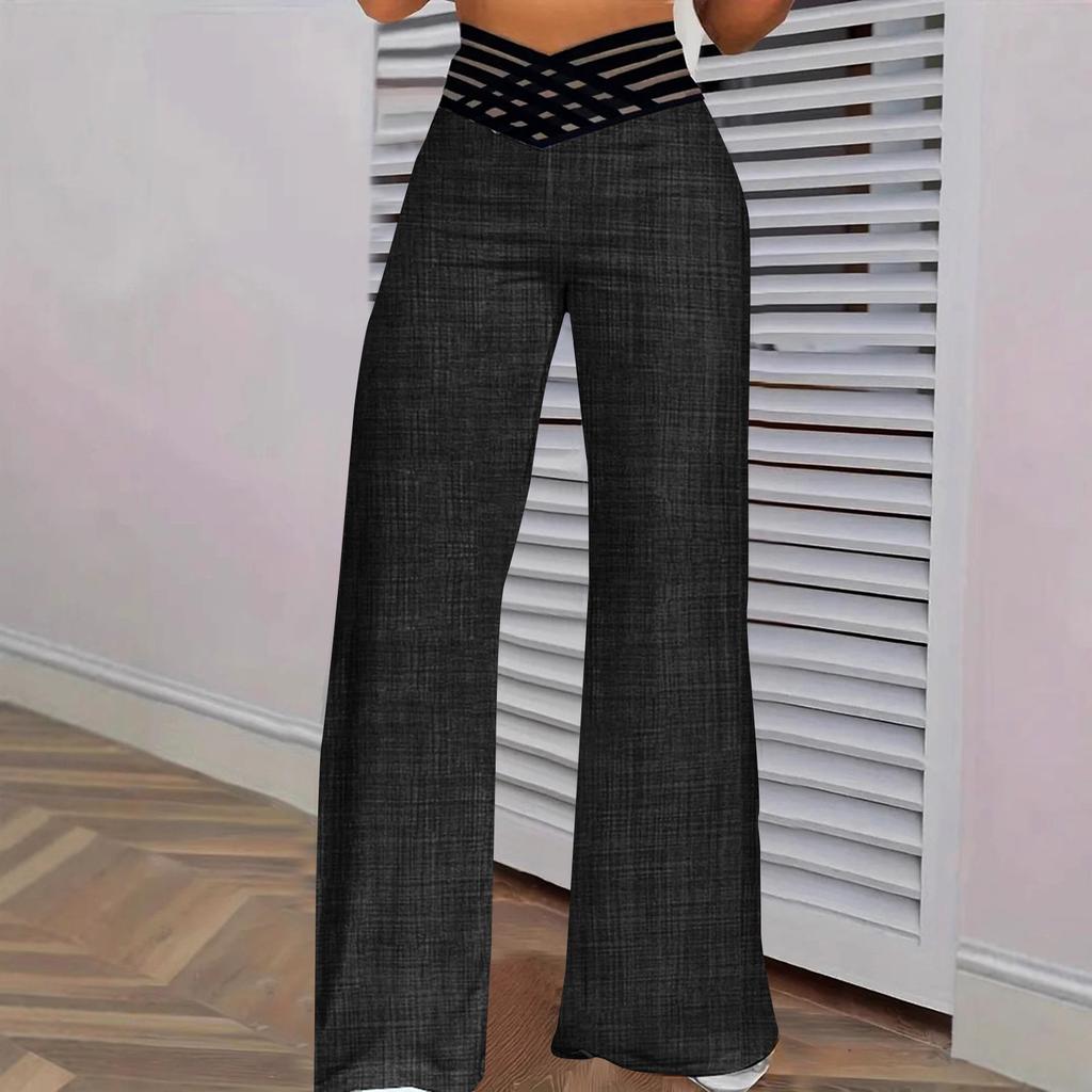 Women's Hollow Belt Trousers Temperament Flared Trousers High Waist Casual Wide Leg Pants