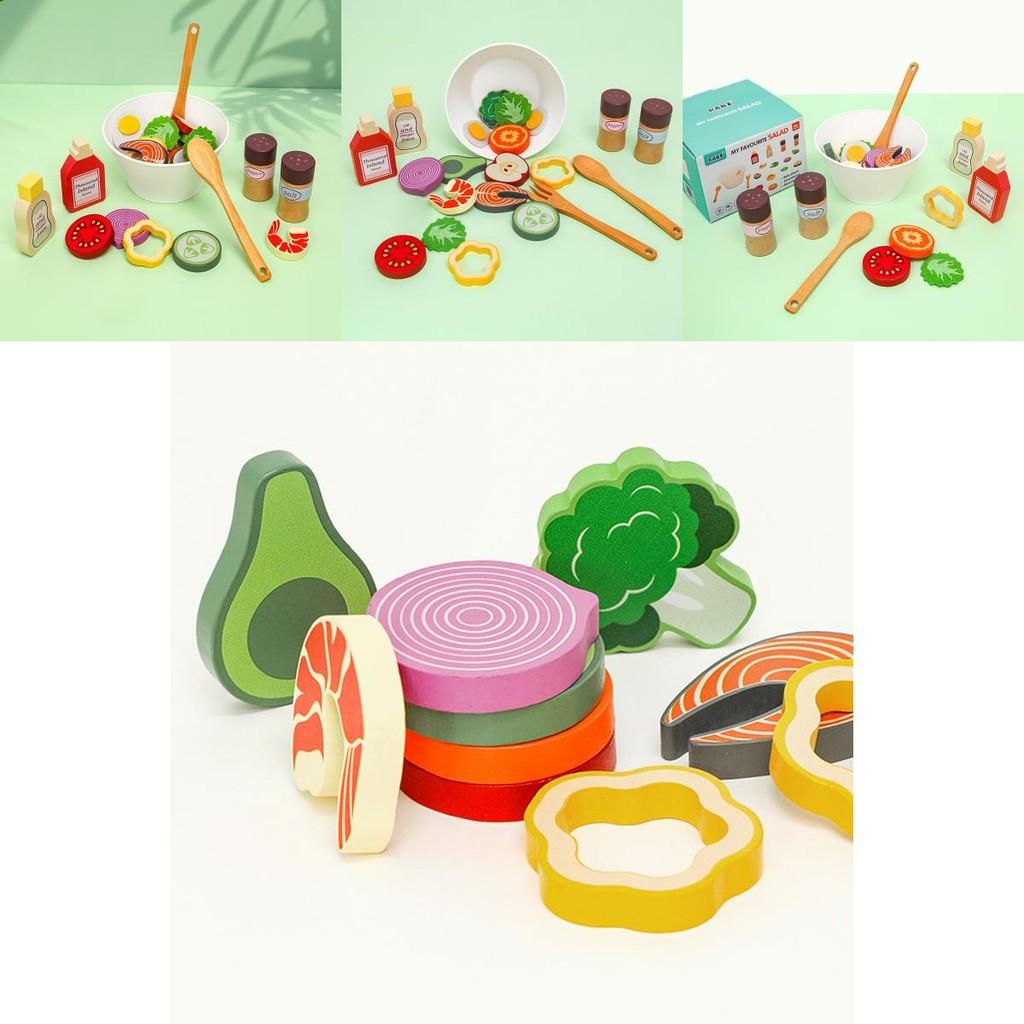 Fun Wooden Simulation Vegetable And Fruit Seasoning Salad Ingredient Toy Set For Interactive Play And Learning