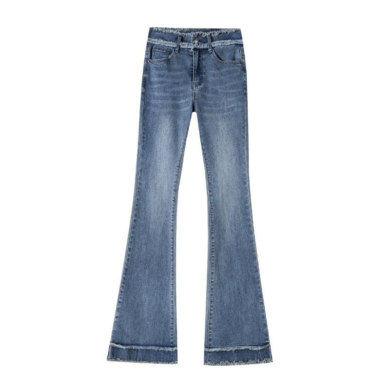 Ретро джинсы с высокой посадкой, слегка расклешенные, для женщин. Новый стиль осени и зимы. Плюс бархат, утолщенные, на пуговицах, приталенные, брюки-клеш