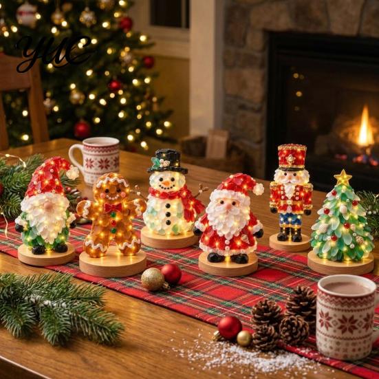 Led Lighted Christmas Decor Sea Glass DIY Craft Kit, LED Xmas Tabletop Ornament Making Homemade Holiday Decorations Set, Santa Snowman Gingerbread Man