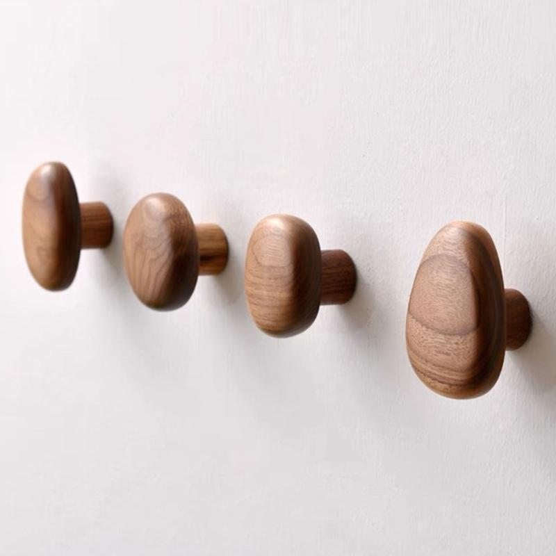4PCS Simple Styles Wall Mount Hooks Solid & Beech Wood Multipurpose Hooks Upgrades for Hanging Clothes & Accessories