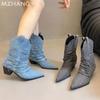 Ковбойские высокие сапоги женские ботильоны остроносые туфли женские зимние сапоги 2024 сексуальные туфли туфли-лодочки зимние челси женские ботинки