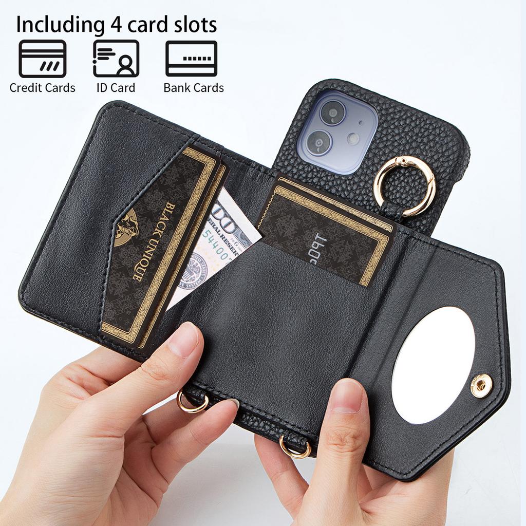 Чехол для телефона Fashion Girl из искусственной кожи для iPhone16 15 14 13 12 11Pro Pro Max Plus7 8 XS XR, устойчивый к падениям, сумка через плечо с зеркалом