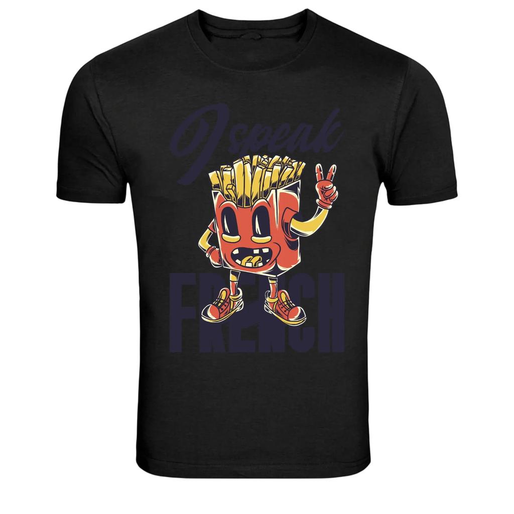 Speak French Funny Fries Cartoon Graphic T-Shirt