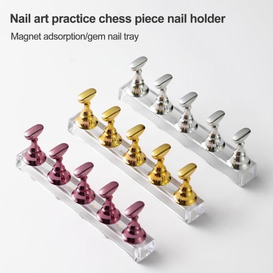 Yousheng 2Pcs Acrylic Nail Display Stand DIY Nail Rhinestones Holder Magnetic Practice Stands False Nail Tip Manicure Tool