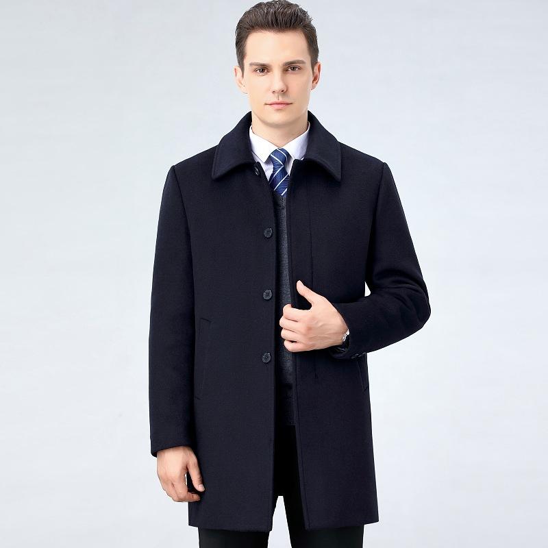 Двустороннее кашемировое пальто для деловых мужчин, средней длины, для среднего возраста, шерстяное шерстяное утолщенное пуховое пальто, модное