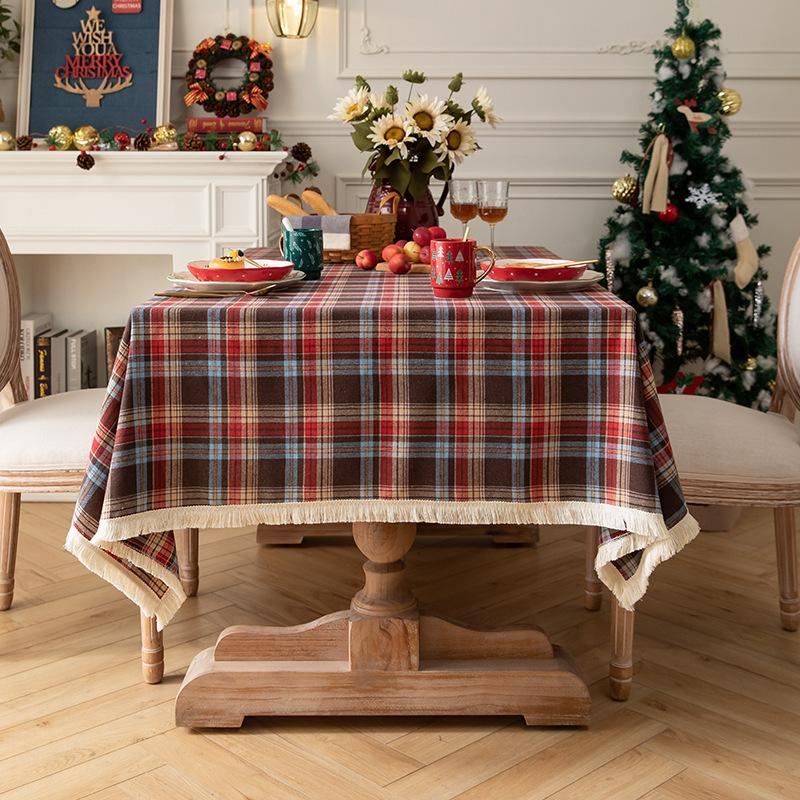 American Retro Plaid Tablecloth Simple Elegant Dining Table Cover Christmas Photo Background Cloth Tea Table Picnic Mat