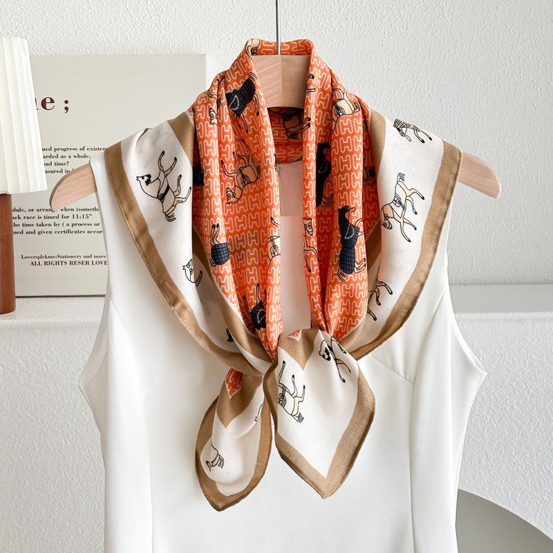 Women's French Red Cotton Silk Blend Scarf – 70CM Neck and Headscarf, Spring/Autumn Fashion Accessory