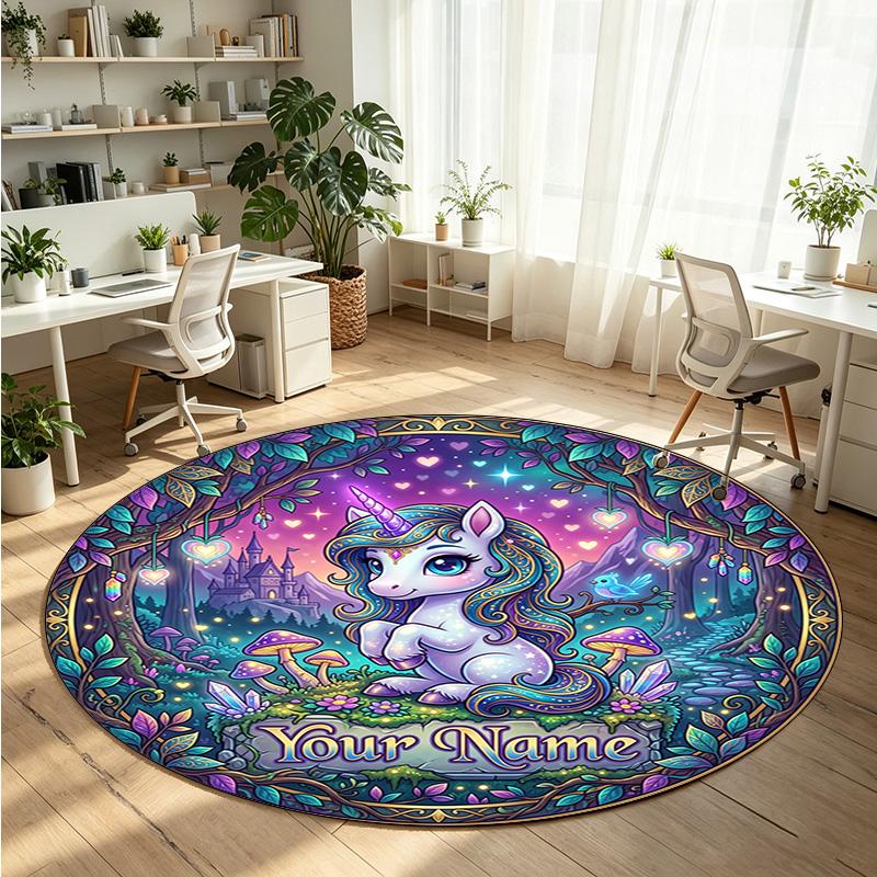 Wild Animals (365) Theme Round Crystal Velvet Rug Custom Name Text Personalized Floor Mat Home Decor Non Slip Crystal Carpet