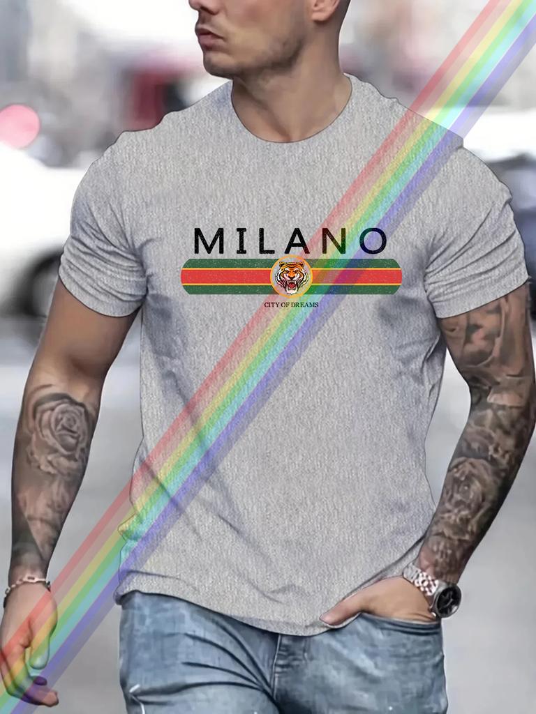 MILANO Print Men's Summer Vintage Casual Pure Cotton Oversized T-shirt Streetwear Casual Fashion Style Clothing