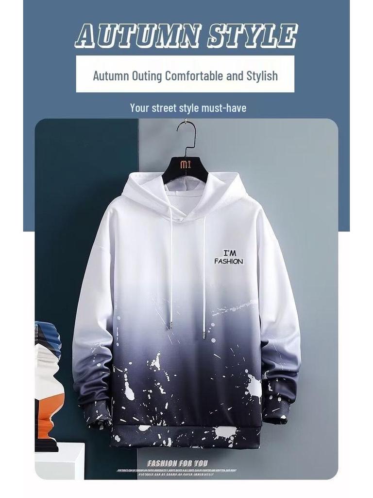Men's Korean Style Gradient Hoodie & Casual Pants Set