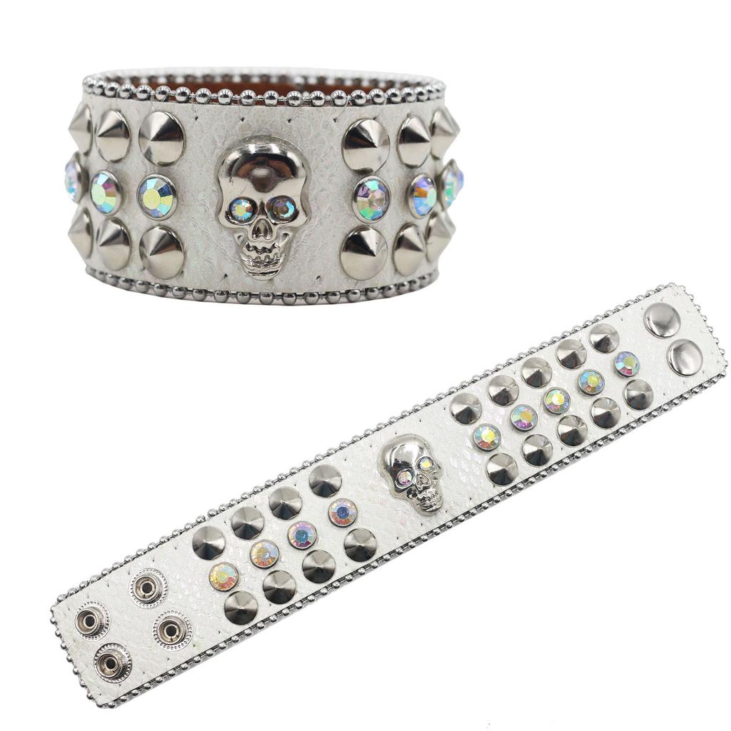 Американский браслет с заклепками из стразов, панк-готика, персонализированные украшения с маленьким черепом