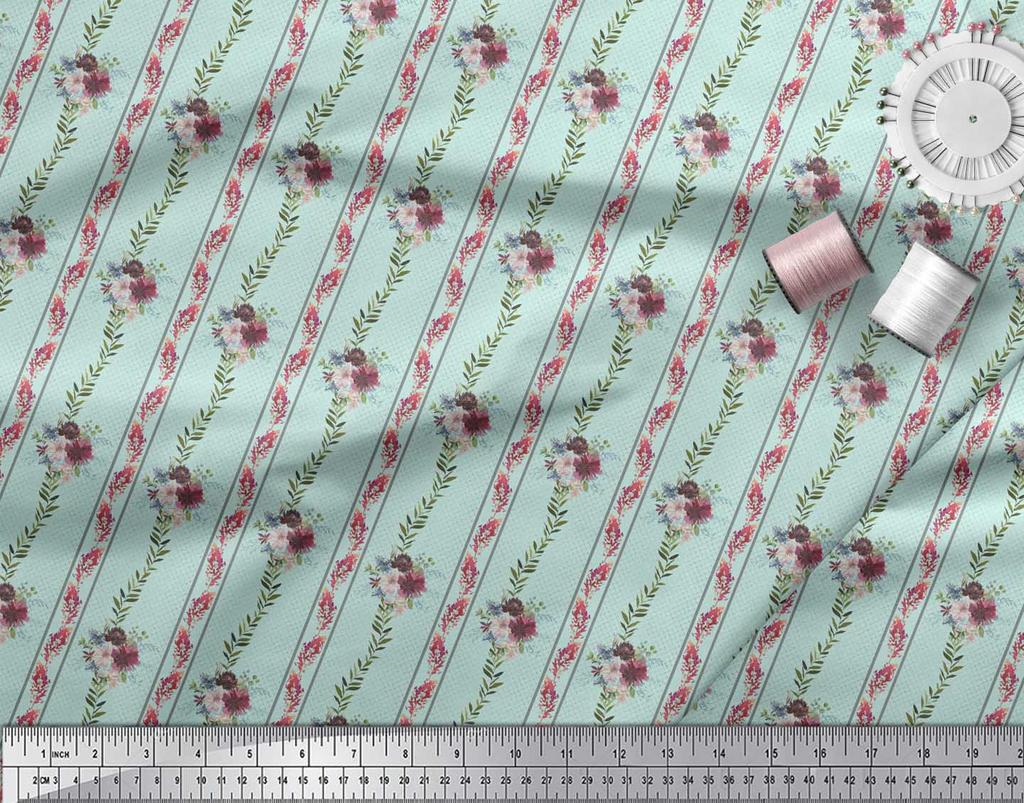 Soimoi Синяя поли креповая ткань с принтом листьев пепла и хризантемы, метр 42 дюйма