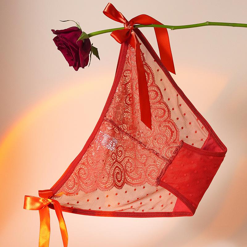 Французское розовое кружево Бесшовные сатиновые трусики – Женский элегантный стиль из ледяного шелка