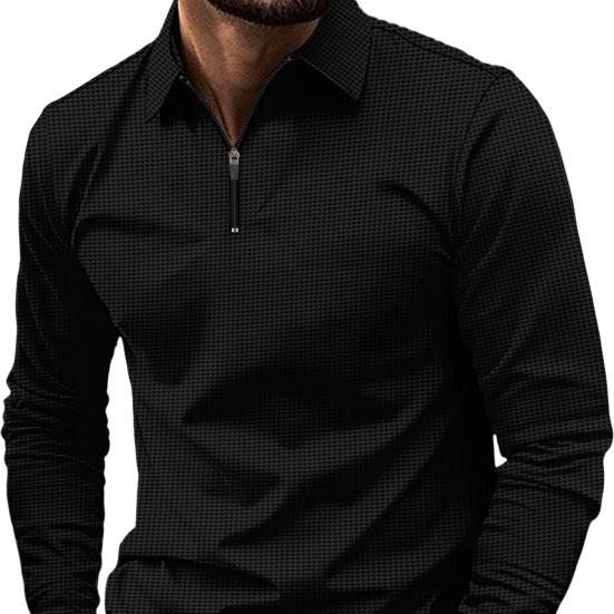 Мужской летний топ на молнии с отложным воротником и длинными рукавами, пуловер, приталенный однотонный, мягкий, дышащий, впитывающий пот, мужская повседневная рубашка