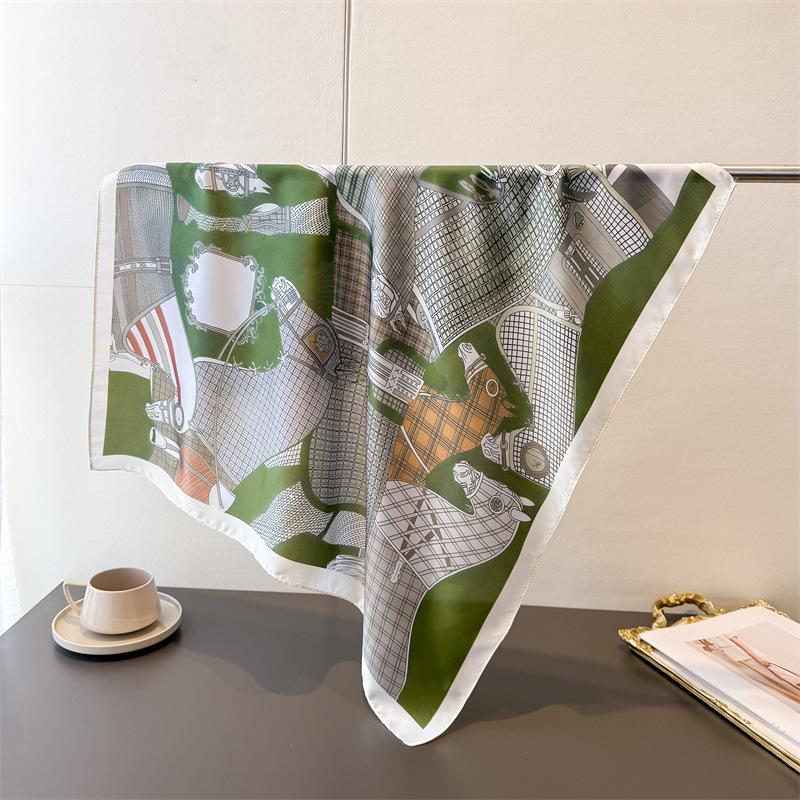 Luxury Horse Lightweight Faux Silk Printed 70cm Small Square Scarf Shawl Neck Scarf High-End Fashion Neck Head Wrap Scarf