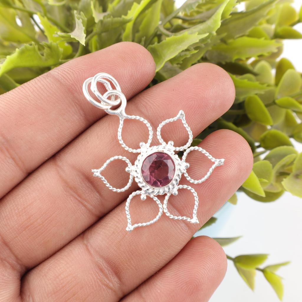 Rhodolite Gemstone Jewelry, Handmade Silver Pendant, 925 Solid Sterling Silver Pendant For Mother's Gift
