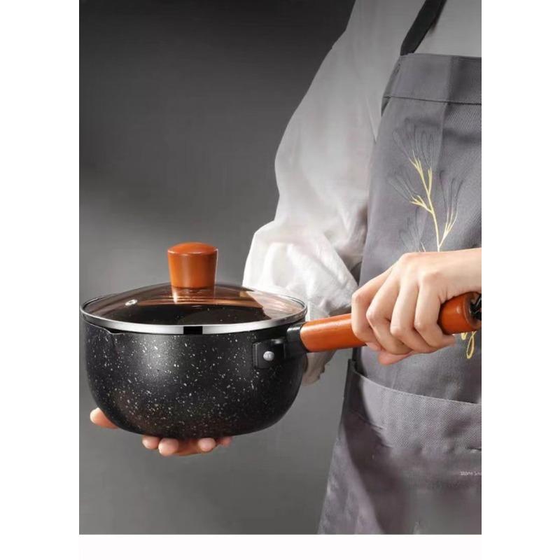 14 см/16 см Антипригарная кастрюля для соусов, суповая кастрюля с носиком, молочник, кастрюля для соусов с деревянной ручкой, устойчивая к прилипанию, для домашней кухни