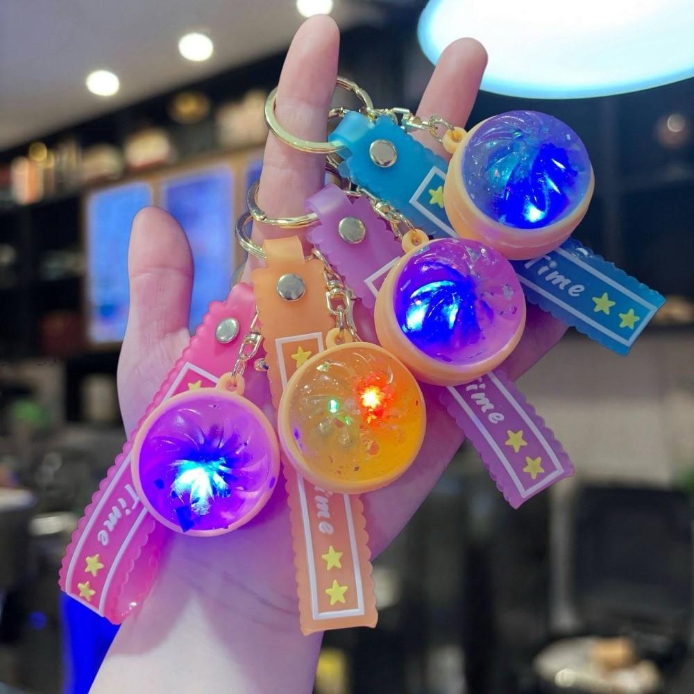3D Steamed Bun Key Chain LED Flashing Squeeze Toy Fidget Toy Flashing Baozi Key Ring Car Keys