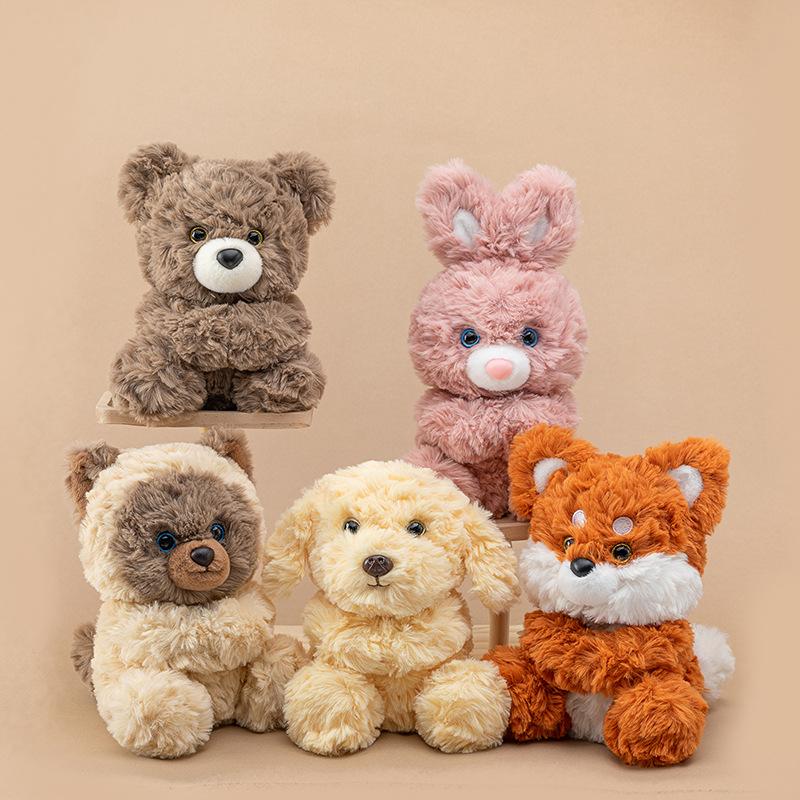 Cute Fox Bear Plush Toy Rabbit Learning To Build Office Golden Retriever Dog Table Posing Activities
