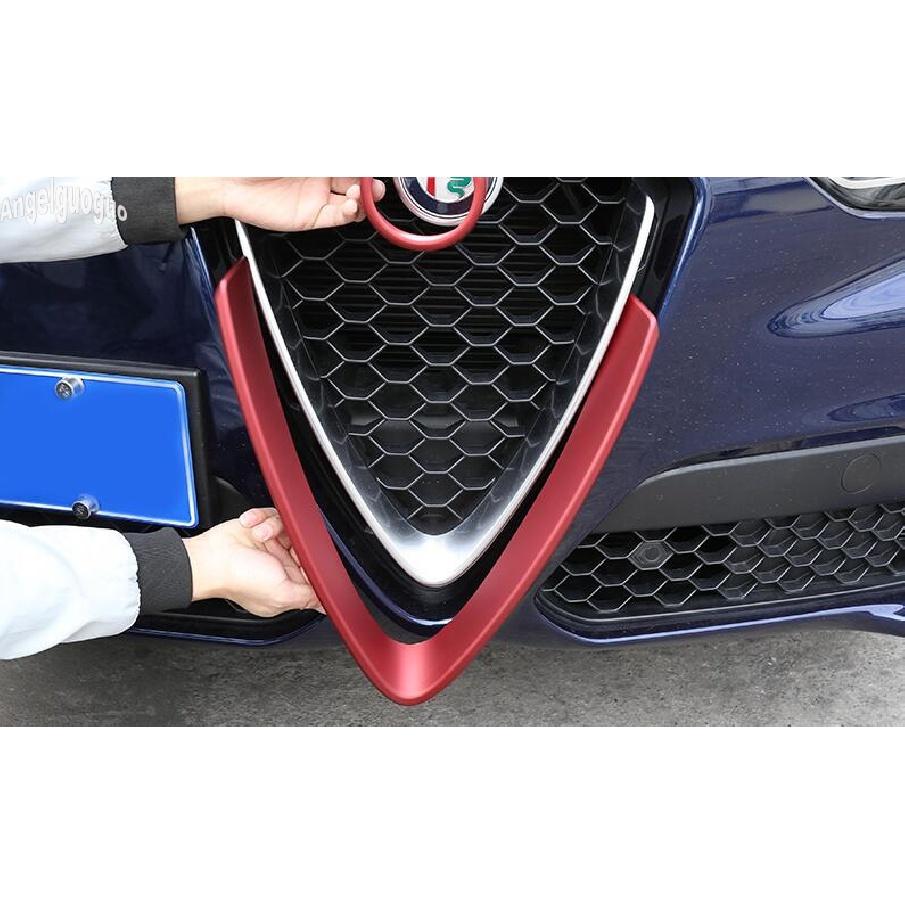 Для Alfa Romeo Giulia красные или карбоновые стильные решетки на голову автомобиля, V-образная рамка, декоративная отделка, наклейка с логотипом, Стайлинг