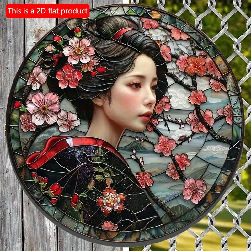 2d Плоский 20*20см, Круглая Деревянная Табличка, Декоративная Табличка Венок, Подарки для Украшения Спальни, Тема Японского Кимоно, для Бара, Клуба, Домашнего Настенного Декора.