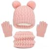 PomPom Knit Kids Beanie Scarf Sleeves Set for Boys Girls Winter Hats Cute Fleece Kids Beanie Hats Knited Necker Warmer 3PCS
