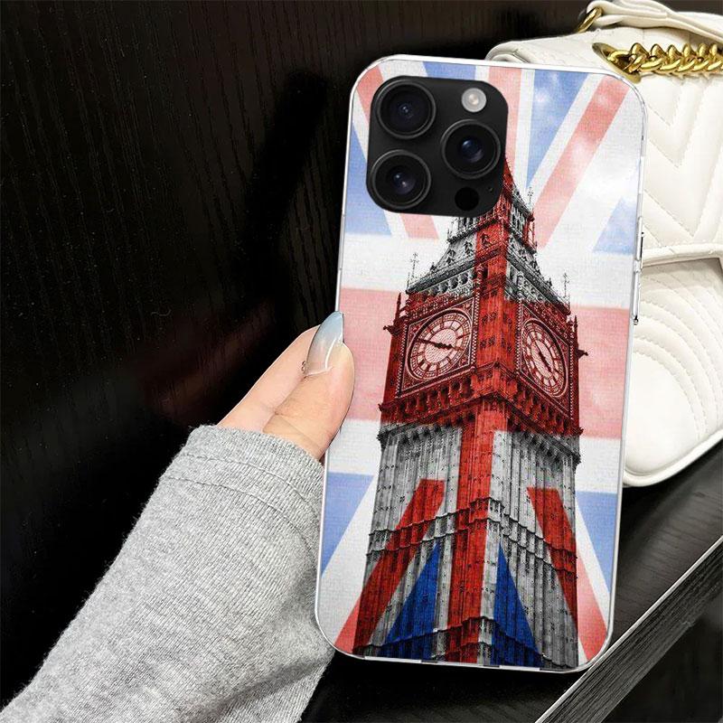 Чехол Union Jack Флаг Англии Великобритании для iPhone 17 Air 16 16E 15 14 11 Pro Max Мягкая крышка для телефона 12 13 Mini 7 SE 2020 8 Силикон Черный