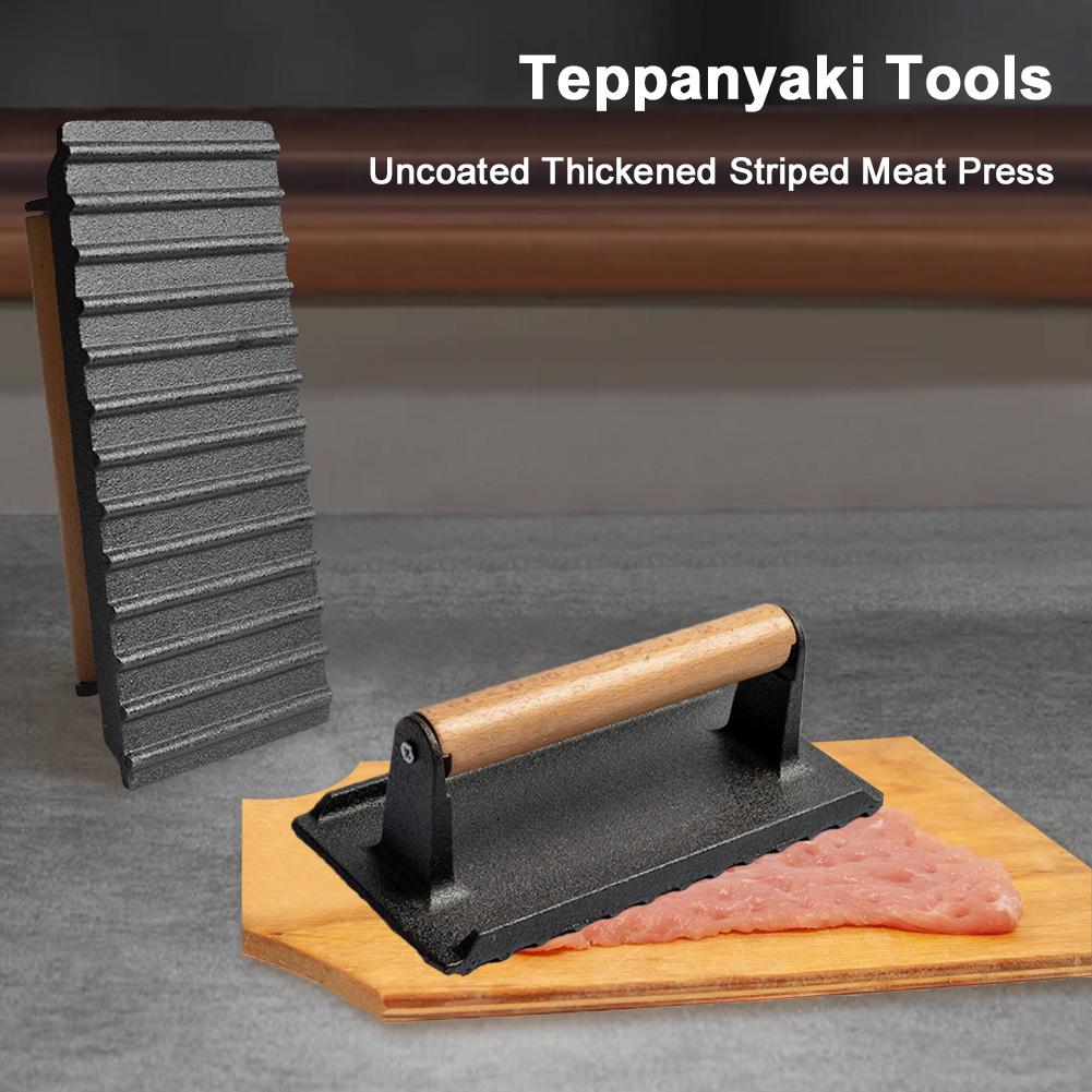 Чугунный круглый пресс для стейков и бургеров с деревянной ручкой, тяжелый плоский пресс для стейков и бекона, пресс для гамбургеров и говядины