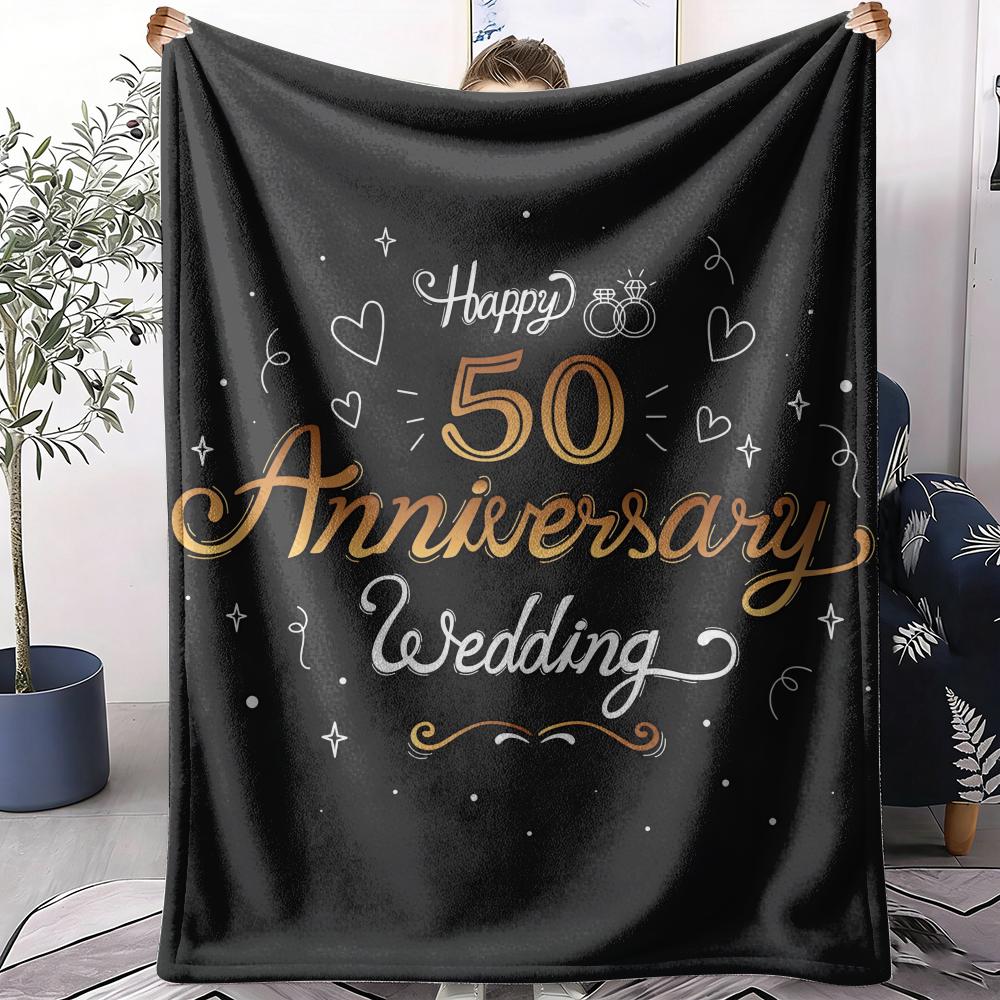 Happy Anniversary Throw Soft Flannel AC Blanket Lightweight Summer Nap Throw Cozy Blanket for Sofa Bed Travel Home