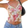 Women Spaghetti Strap Camisoles Floral Print V-Neck Tie-Up Front Sleeveless Sling Tank Tops Summer Slim Fit Vests Crop Top