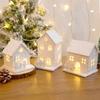 LED Luminous Christmas House Wooden Cabin Ornaments Snow Small Village With Light Xmas Decoration For Home New Year Navidad Gift