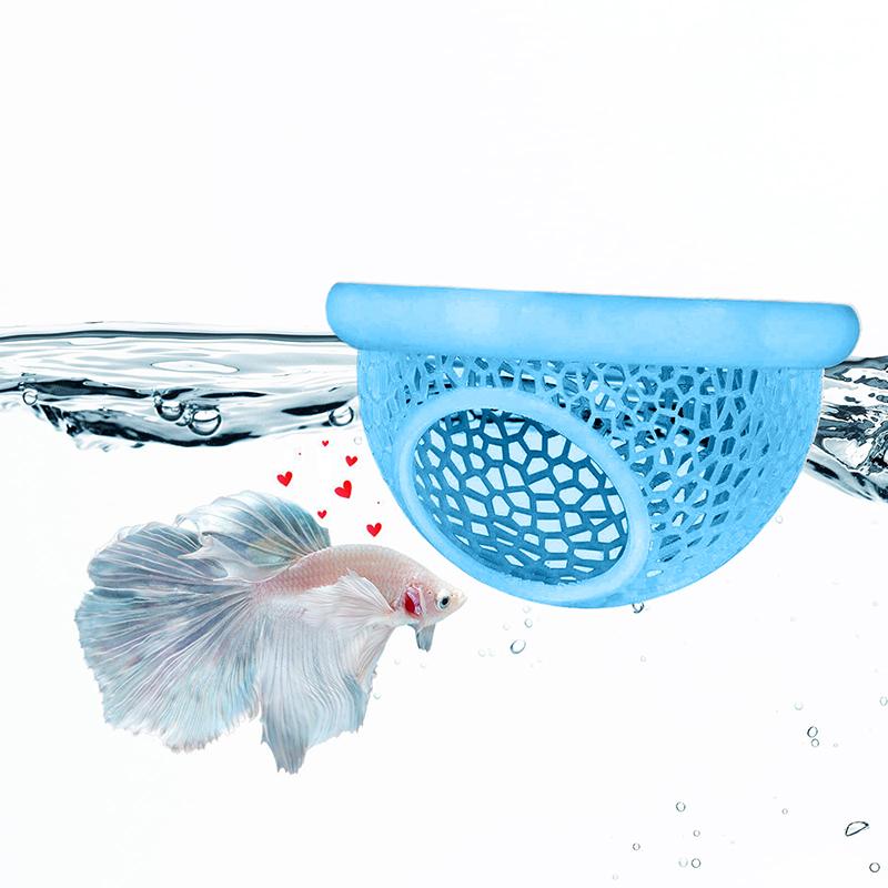 Плавающий домик-укрытие для петушка и пещера для креветок – 3-в-1: гамак для аквариума, плавающее кольцо-кормушка и место для отдыха – 3D-печатный декор для рыбок петушков