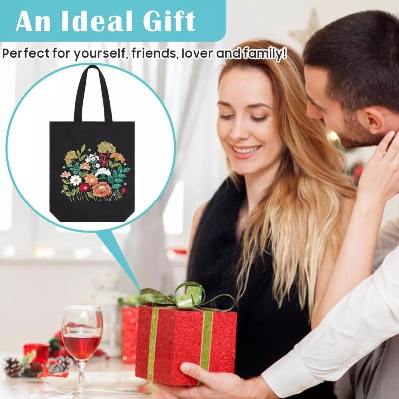 Пяльцы Инструкции по шитью Нитки Набор для вышивания Цветочный узор Холщовая сумка-тоут