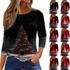 Женская Мода Повседневный Рукав Три Четверти Рождественский Принт Горловина Топ