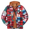 Men's Quilted Lined Button Down Plaid Shirt Add Velvet To Keep Warm Jacket With Hood