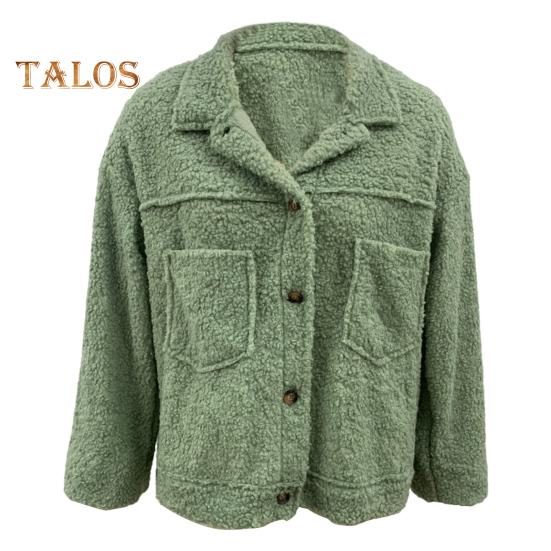 Winter Women Jacket with Double Pockets Thick Fleece Button Closure Cardigan Long Sleeves Warm Windproof Heat Retention Outdoor Coat